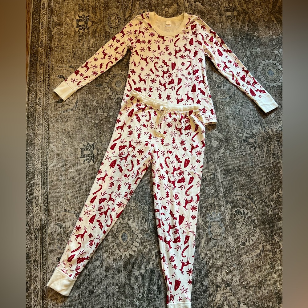 EUC Hanna Andersson Women's Long John Pajama Pant & Top Set Scandi Deer 🦌 Large